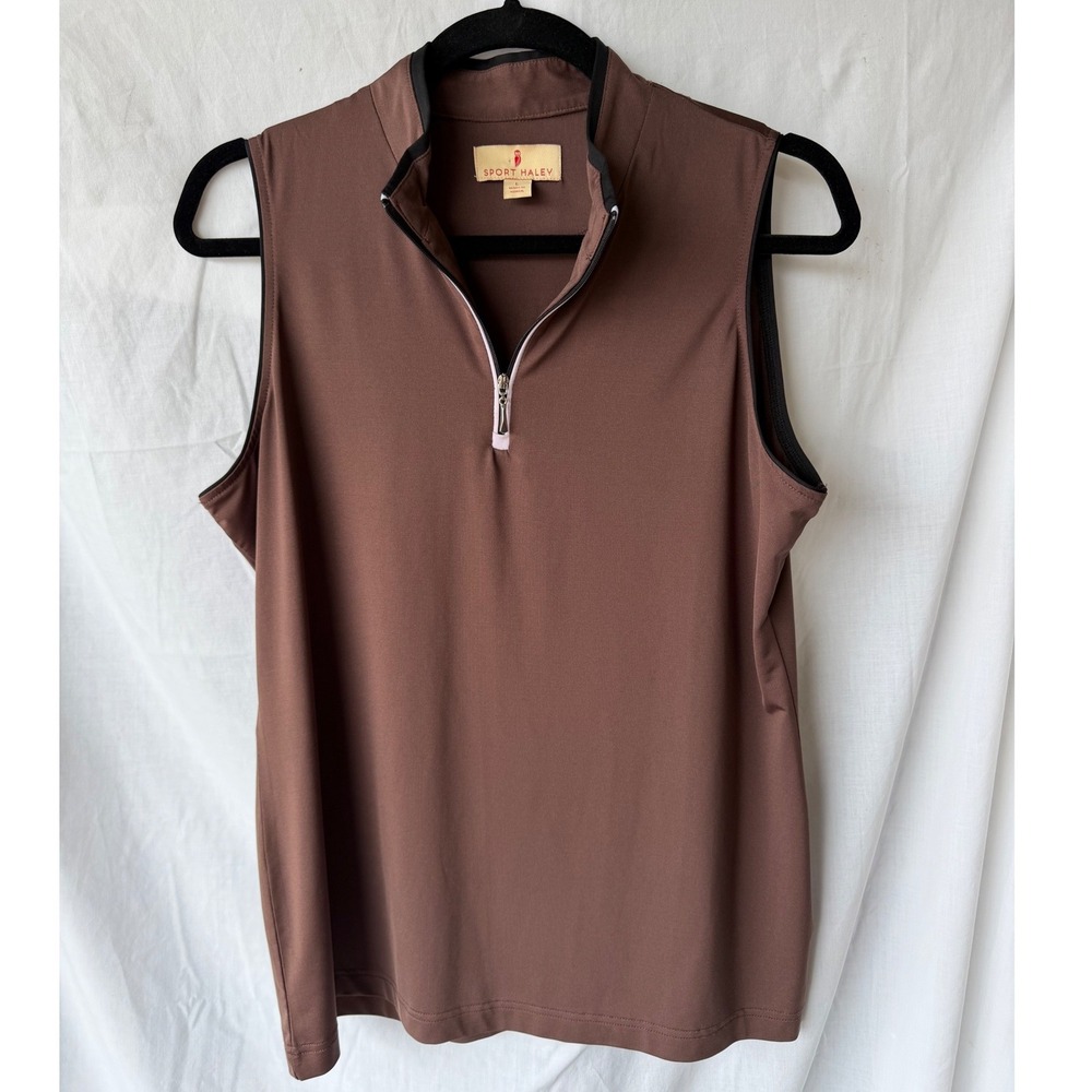 Sport Haley Golf Top Brown Sleeveless Quarter Zip Mock Neck Sporty Womens Large